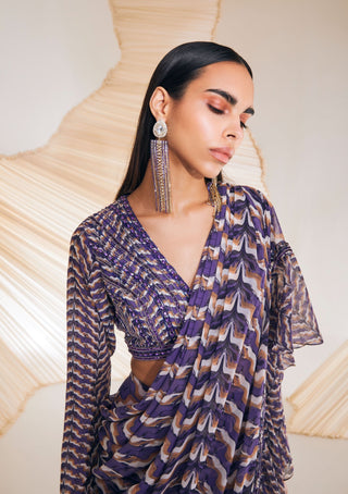 Divya Aggarwal-Rosario Purple Concept Sari With Blouse-INDIASPOPUP.COM