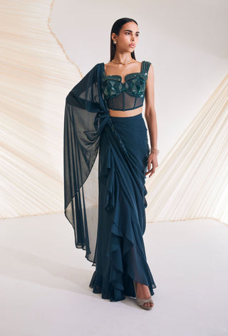 Divya Aggarwal-Hertha Evergreen Embellished Sari With Corset-INDIASPOPUP.COM