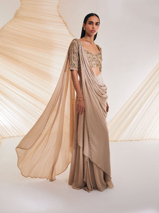 Divya Aggarwal-Taylen Beige Embellished Sari With Blouse-INDIASPOPUP.COM