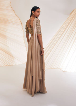 Divya Aggarwal-Taylen Beige Embellished Sari With Blouse-INDIASPOPUP.COM