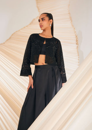 Divya Aggarwal-Elowen Black Jacket And Palazzo Set-INDIASPOPUP.COM