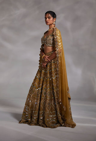 Divya Aggarwal-Haven Ecru Olive Embellished Lehenga Set-INDIASPOPUP.COM