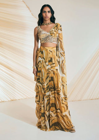 Divya Aggarwal-Verity Printed Draped Skirt And Blouse-INDIASPOPUP.COM