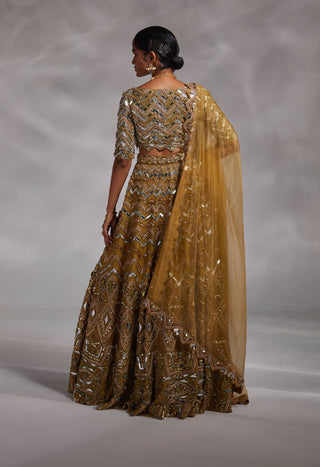 Divya Aggarwal-Haven Ecru Olive Embellished Lehenga Set-INDIASPOPUP.COM