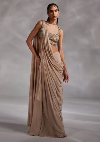 Divya Aggarwal-Taylen Beige Embellished Sari With Blouse-INDIASPOPUP.COM