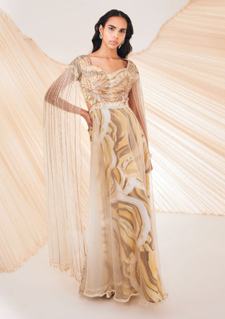 Divya Aggarwal-Harlee Mustard Embellished Gown-INDIASPOPUP.COM