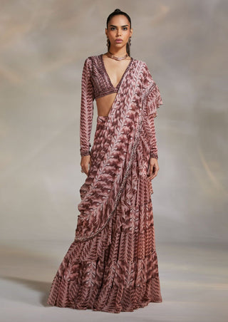 Divya Aggarwal-Rosario Mauve Concept Sari With Blouse-INDIASPOPUP.COM