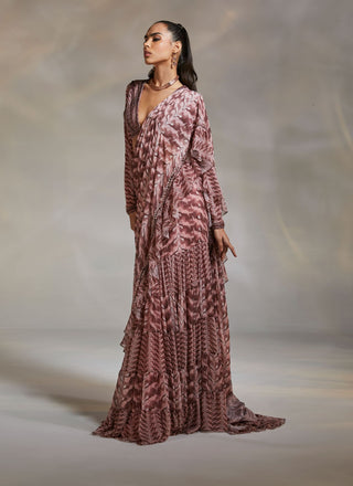 Divya Aggarwal-Rosario Mauve Concept Sari With Blouse-INDIASPOPUP.COM