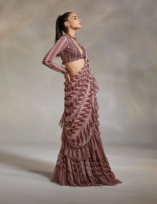 Divya Aggarwal-Rosario Mauve Concept Sari With Blouse-INDIASPOPUP.COM