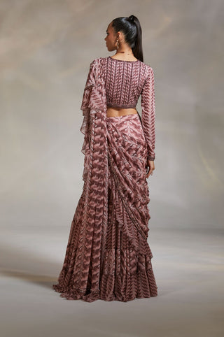 Divya Aggarwal-Rosario Mauve Concept Sari With Blouse-INDIASPOPUP.COM