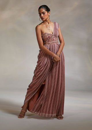 Divya Aggarwal-Monroe Mauve Draped Dress-INDIASPOPUP.COM