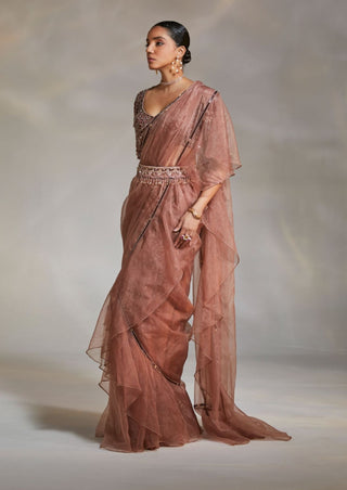 Divya Aggarwal-Willow Mauve Ruffle Sari Set-INDIASPOPUP.COM