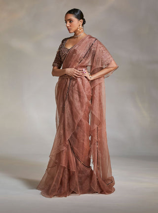 Divya Aggarwal-Willow Mauve Ruffle Sari Set-INDIASPOPUP.COM