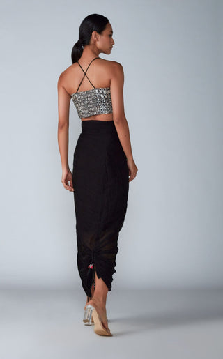 Saaksha & Kinni-Black Abstract Bustier With Skirt-INDIASPOPUP.COM