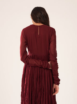 Dot-Maroon Gathered Kurta-INDIASPOPUP.COM