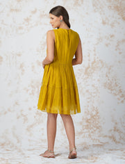 Devyani Mehrotra-Mustard Antique Work Tiered Dress-INDIASPOPUP.COM