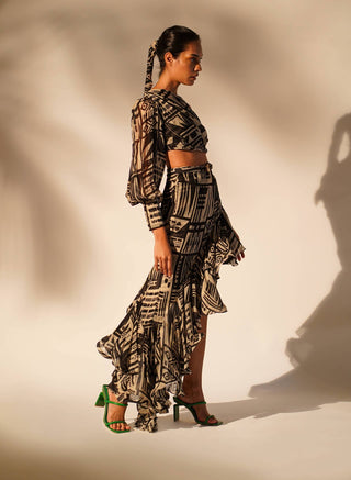 Nikita Mhaisalkar-Abstract Printed One-Shoulder Top And Skirt-INDIASPOPUP.COM