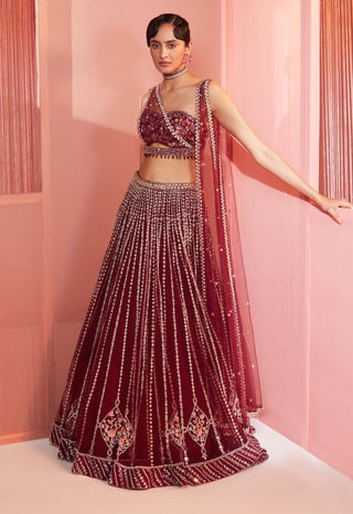 Sanya Gulati-Plum Embroidered Lehenga And Blouse With Double Dupatta-INDIASPOPUP.COM