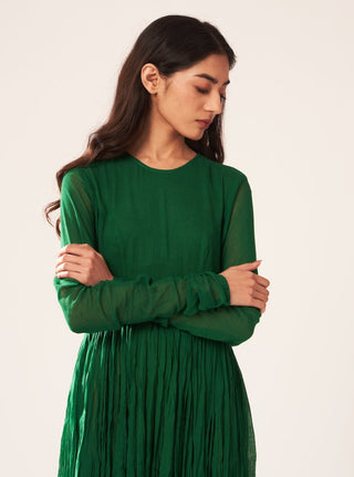 Dot-Dark Green Gathered Kurta-INDIASPOPUP.COM