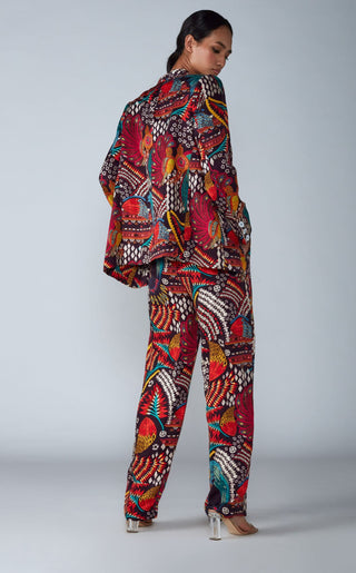 Saaksha & Kinni-Abstract Bird Print Blazer With Bustier And Trouser-INDIASPOPUP.COM