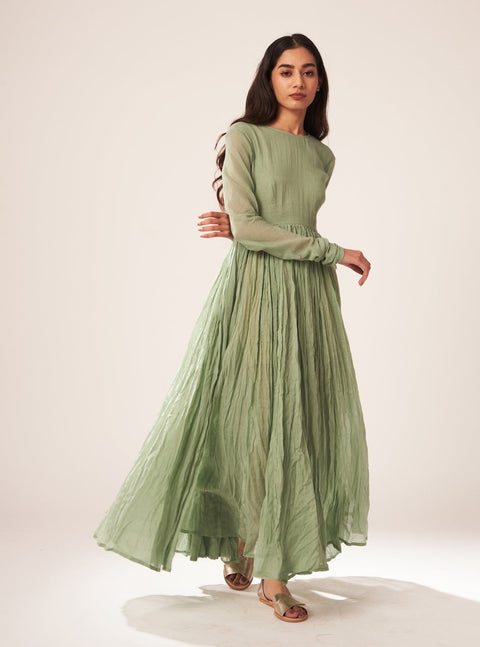 Dot-Mint Green Gathered Kurta-INDIASPOPUP.COM