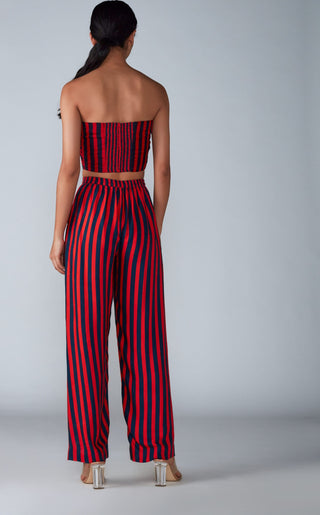 Saaksha & Kinni-Red Navy Stripe Print Bustier With Trousers-INDIASPOPUP.COM