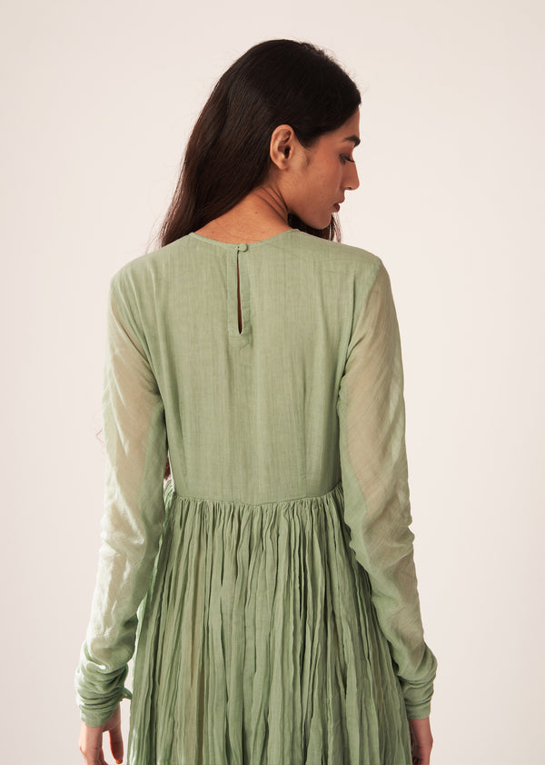Dot-Mint Green Gathered Kurta-INDIASPOPUP.COM