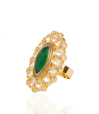 Preeti Mohan-Gold Plated Green Kundan Ring-INDIASPOPUP.COM