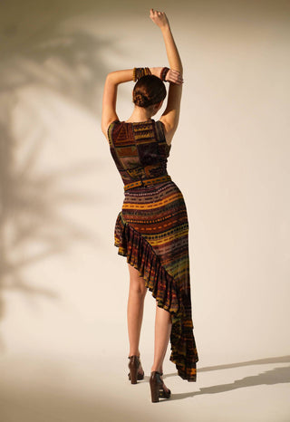 Nikita Mhaisalkar-Multicolour Stripe Print Ruffle Skirt-INDIASPOPUP.COM