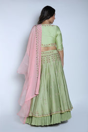 Nautanky - Pista & Blush Pink Layered Lehenga Set - INDIASPOPUP.COM