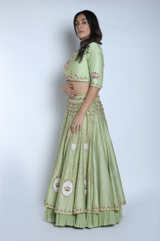 Nautanky - Pista & Blush Pink Layered Lehenga Set - INDIASPOPUP.COM