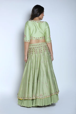 Nautanky - Pista & Blush Pink Layered Lehenga Set - INDIASPOPUP.COM