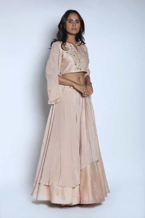 Nautanky - Pink & Champain Layered Lehenga Set - INDIASPOPUP.COM