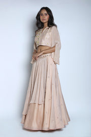 Nautanky - Pink & Champain Layered Lehenga Set - INDIASPOPUP.COM