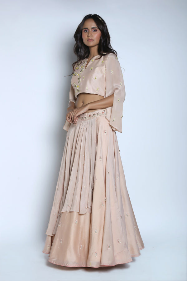 Nautanky - Pink & Champain Layered Lehenga Set - INDIASPOPUP.COM