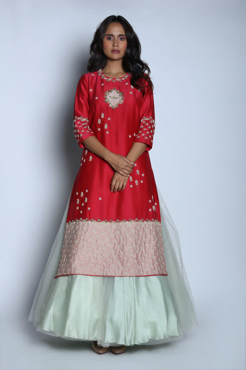 Nautanky - Pink Kurta With Blue Skirt - INDIASPOPUP.COM