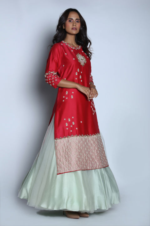 Nautanky - Pink Kurta With Blue Skirt - INDIASPOPUP.COM
