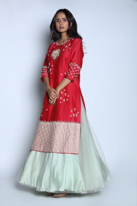 Nautanky - Pink Kurta With Blue Skirt - INDIASPOPUP.COM