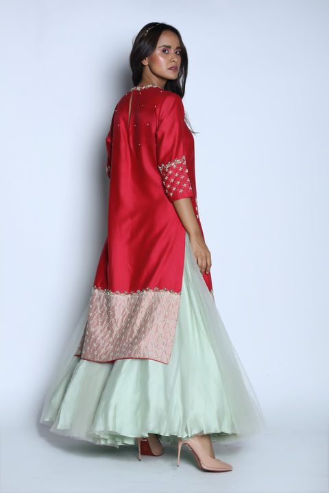 Nautanky - Pink Kurta With Blue Skirt - INDIASPOPUP.COM