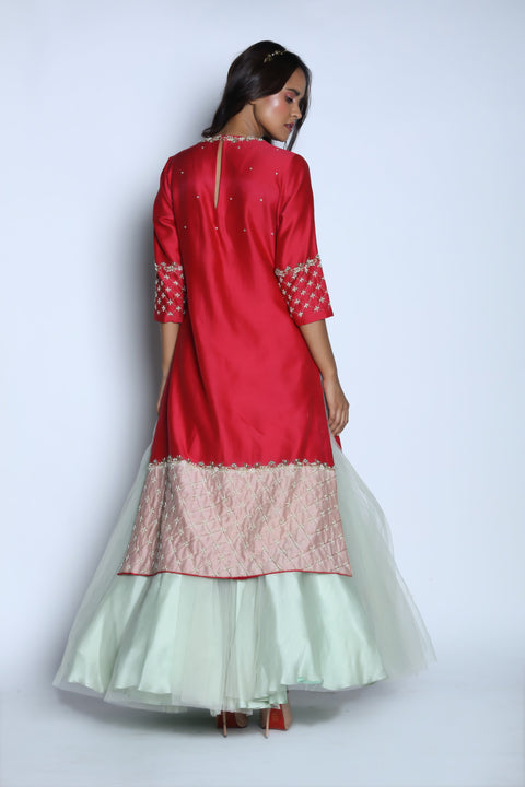 Nautanky - Pink Kurta With Blue Skirt - INDIASPOPUP.COM