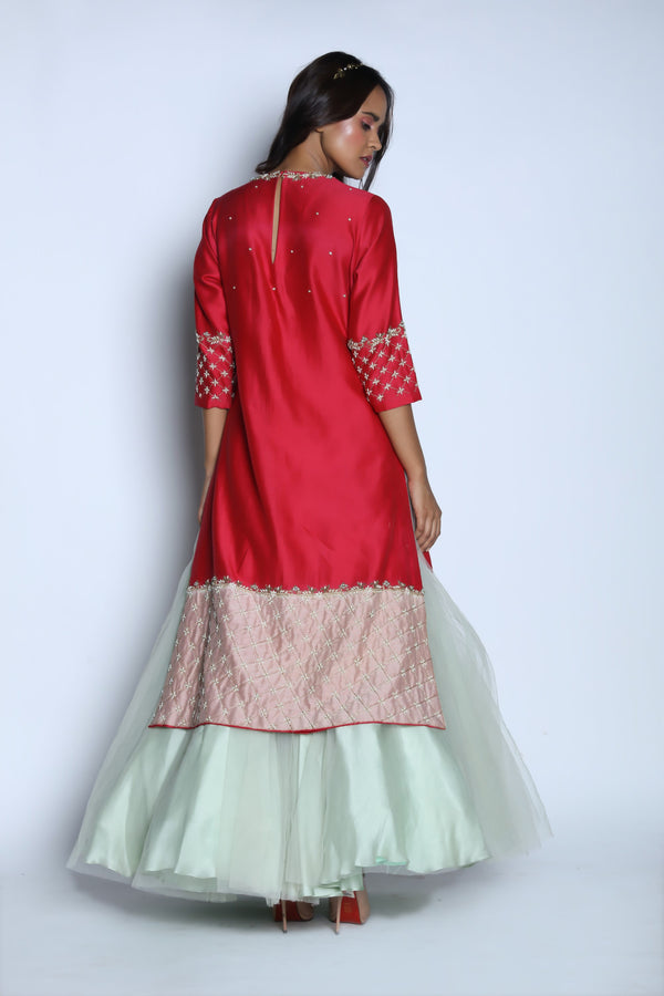 Nautanky - Pink Kurta With Blue Skirt - INDIASPOPUP.COM