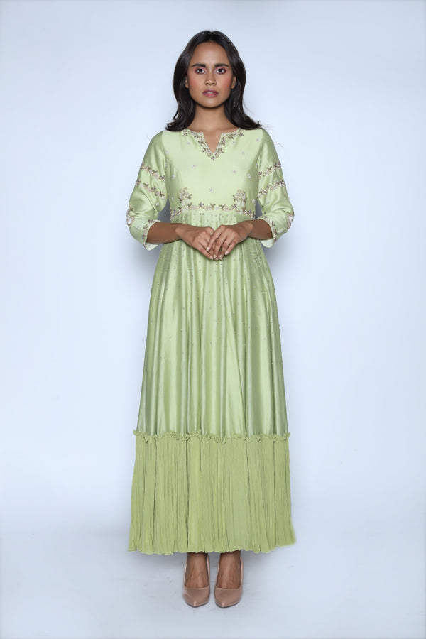 Nautanky - Pista Green Embroidered Kalidaar Gown - INDIASPOPUP.COM