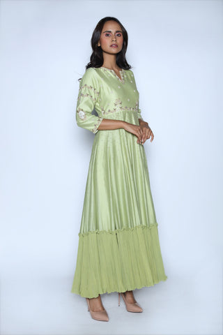 Nautanky - Pista Green Embroidered Kalidaar Gown - INDIASPOPUP.COM