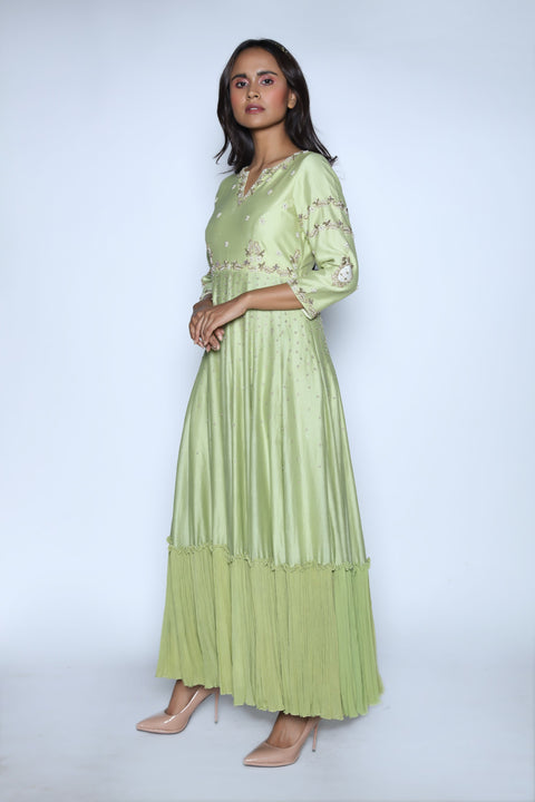 Nautanky - Pista Green Embroidered Kalidaar Gown - INDIASPOPUP.COM
