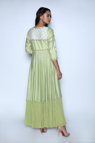 Nautanky - Pista Green Embroidered Kalidaar Gown - INDIASPOPUP.COM