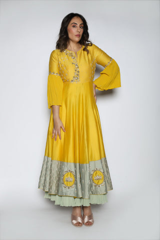 Nautanky - Yellow Embroidered Kalidaar Gown - INDIASPOPUP.COM