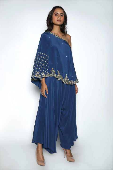 Nautanky - Midnight Blue Top With Drape Pants - INDIASPOPUP.COM