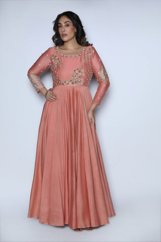 Nautanky - Dusty Rose Embroidered Gown - INDIASPOPUP.COM