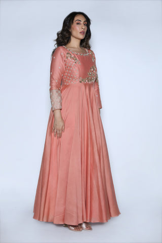 Nautanky - Dusty Rose Embroidered Gown - INDIASPOPUP.COM