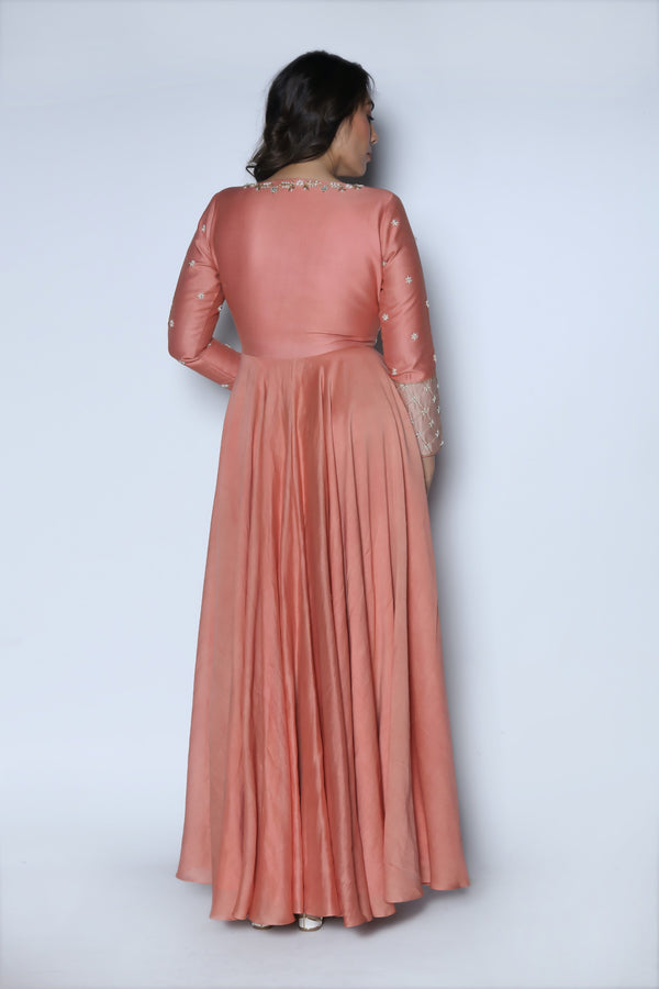 Nautanky - Dusty Rose Embroidered Gown - INDIASPOPUP.COM